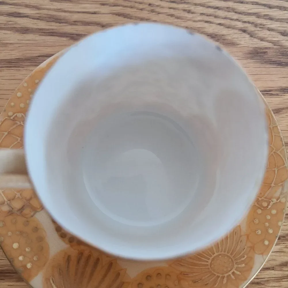 Inarco Demitasse Cup and Saucer Set Golden Splendor Floral Pattern Japan RARE